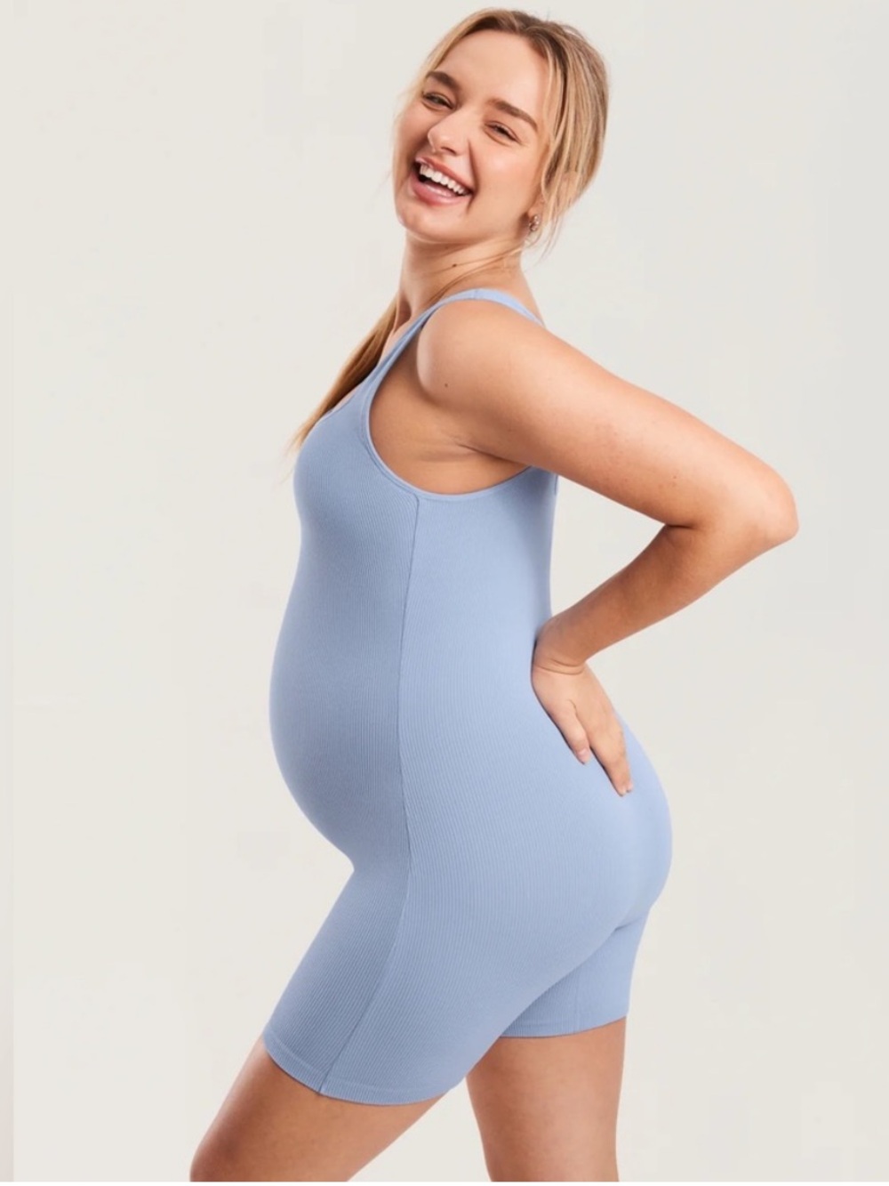 MOMANDA Ribbed Square Neck Maternity Romper